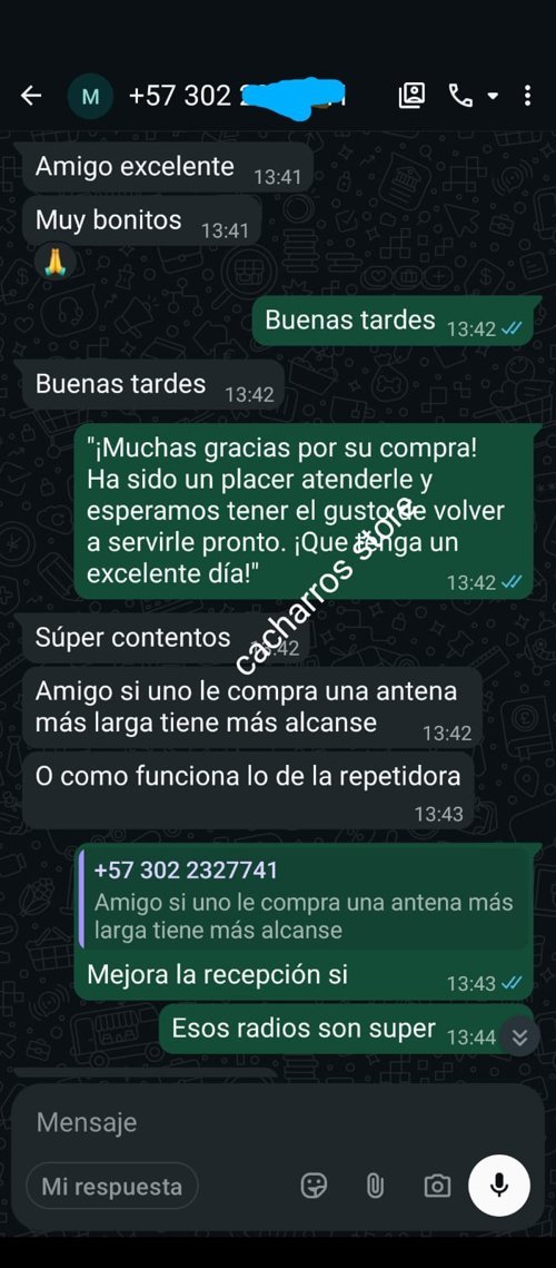 Captura real de WhatsApp de Mario Rivera, cliente de Cacharros Store